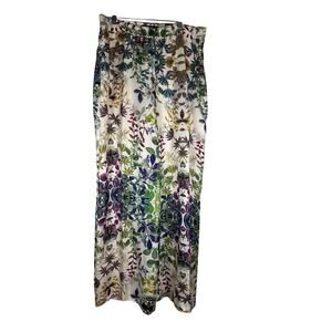 Pink Tartan Women's floral 100% silk wide leg pants Size 10